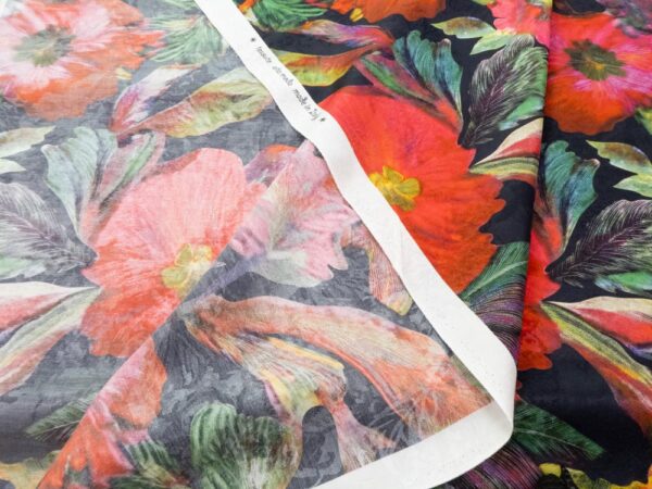 Stoff Seiden Baumwolle Jacquard schwarz Blumen XXL – Bild 2