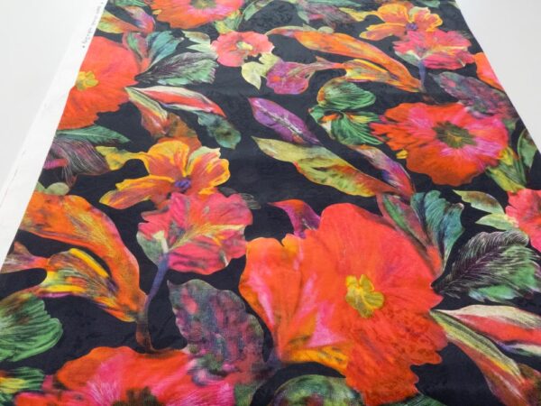 Stoff Seiden Baumwolle Jacquard schwarz Blumen XXL – Bild 3
