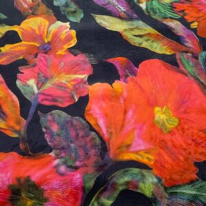 Stoff Seiden Baumwolle Jacquard schwarz Blumen XXL