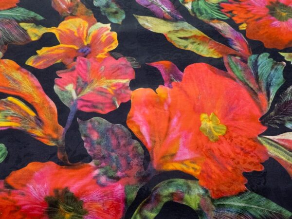 Stoff Seiden Baumwolle Jacquard schwarz Blumen XXL