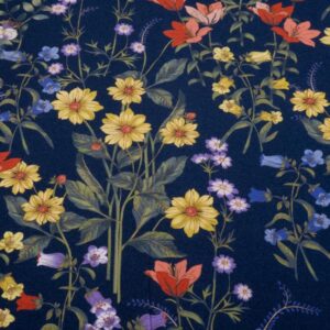 Stoff Jersey glatt blau Wiesenblumen