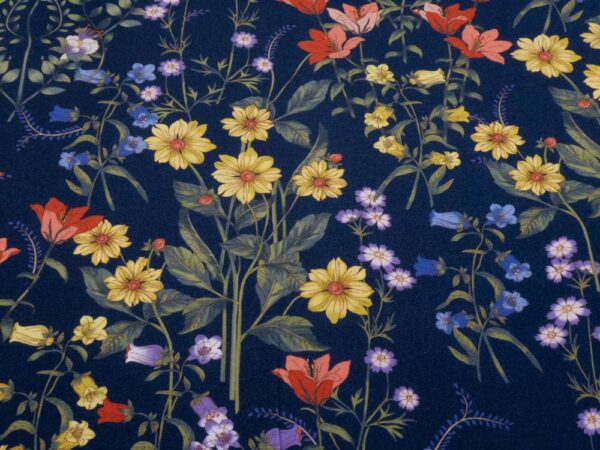 Stoff Jersey glatt blau Wiesenblumen