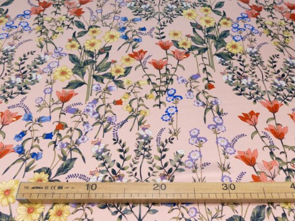 Stoff Seidensatin el. Wiesenblumen auf rosa – Bild 3