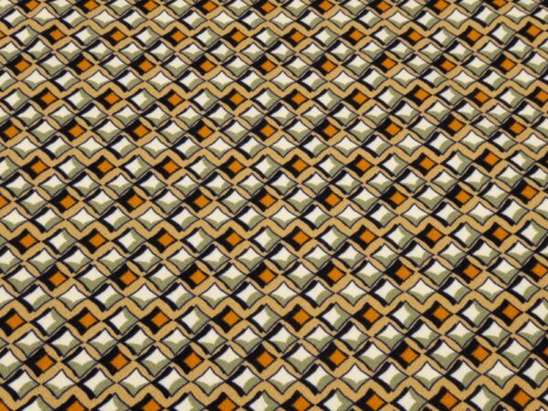 Stoff Wolle el. Zick Zack Quadrat terracotta-grün