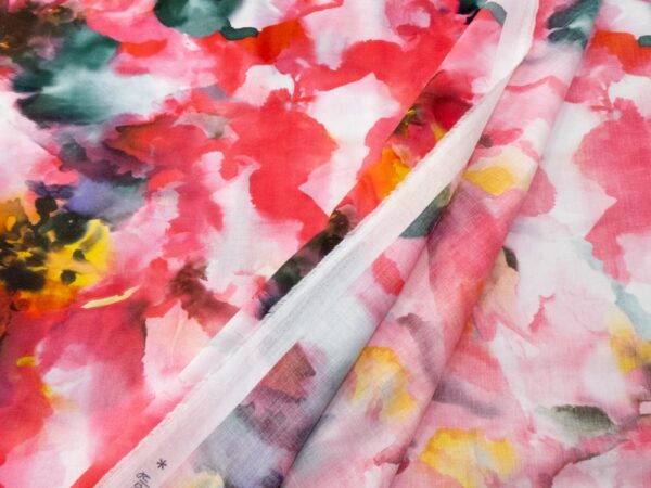 Stoff Baumwolle Voile Blumenaquarell pink – Bild 3