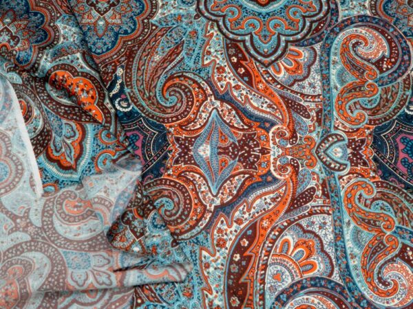 Stoff Seidensatin el. Paisley blau-orange – Bild 2