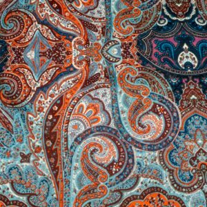 Stoff Seidensatin el. Paisley blau-orange
