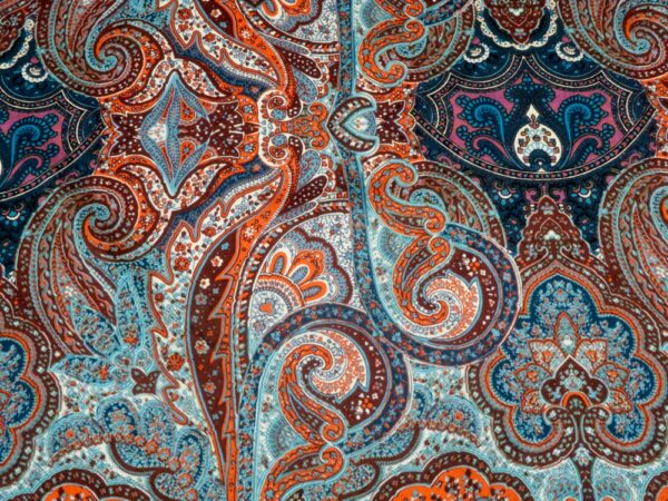 Stoff Seidensatin el. Paisley blau-orange
