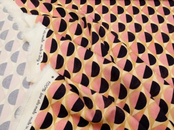 Stoff Wolljacquard el. dünn Kreise rosa-beige-schwarz – Bild 2