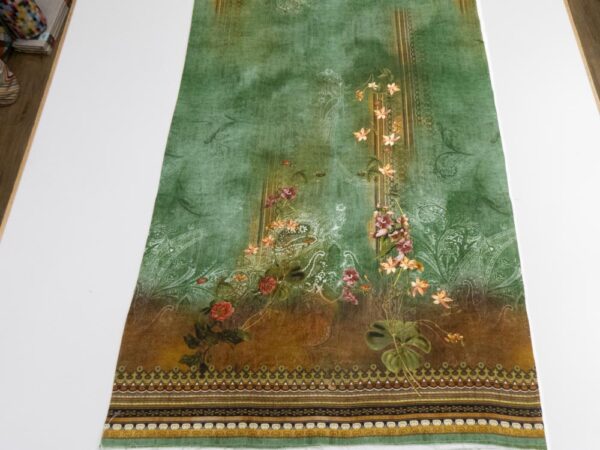 Stoff Viskose schwer grün Blumen & Paisley im Rahmen Rapport 140cm – Bild 2