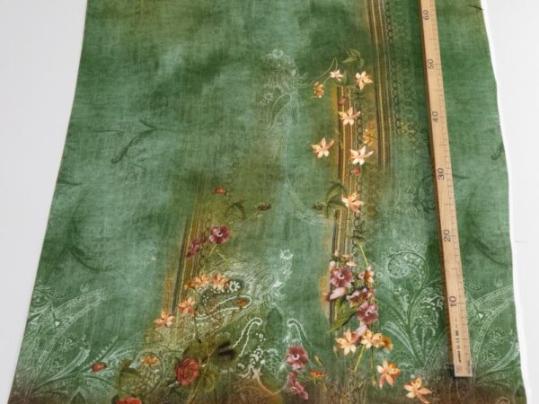 Stoff Viskose schwer grün Blumen & Paisley im Rahmen Rapport 140cm – Bild 3