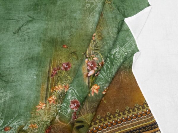 Stoff Viskose schwer grün Blumen & Paisley im Rahmen Rapport 140cm