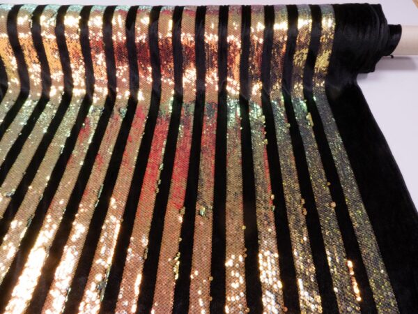 Stoff Pailletten-Samt Streifen gold schwarz – Bild 3