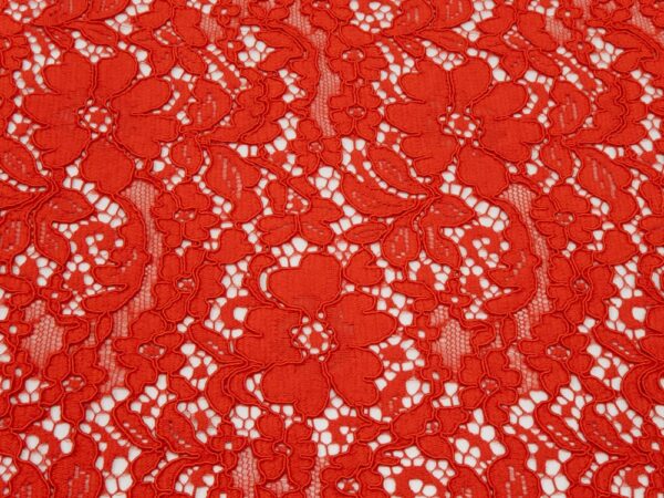 Stoff Spitze Blumen Italien Flame Scarlet