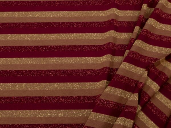 Stoff Jersey Streifen gold-rot-terracotta