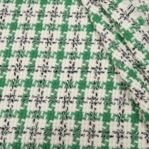 Stoff Chanel-Tweed Karo grün-schwarz-creme