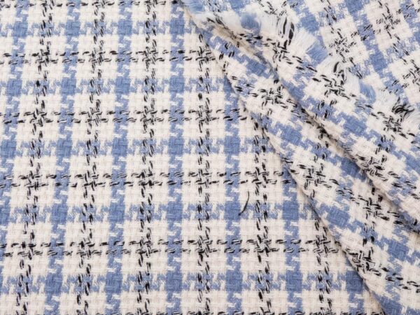 Stoff Chanel-Tweed Karo blau-schwarz-creme