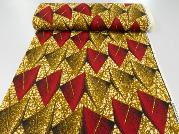 Stoff Doppelseitiger Wax rote Dreiecke auf goldbeige – Bild 3