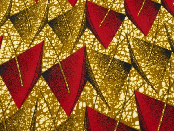 Stoff Doppelseitiger Wax rote Dreiecke auf goldbeige