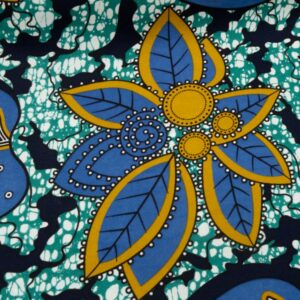 Stoff Doppelseitiger Wax blaubeige Blumen in Petrolmuster