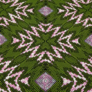 Stoff Doppelseitiger Wax rosa Zacken auf grün