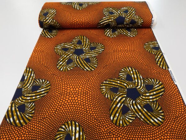 Stoff Doppelseitiger Wax Schlangenblumen auf Wabenmuster orange – Bild 3