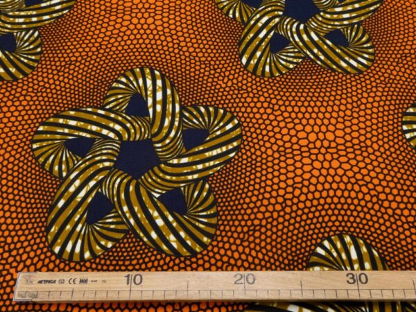 Stoff Doppelseitiger Wax Schlangenblumen auf Wabenmuster orange – Bild 4