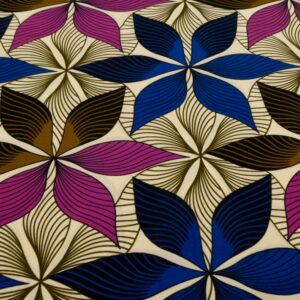 Stoff Doppelseitiger Wax Blätterblumen blau-magenta