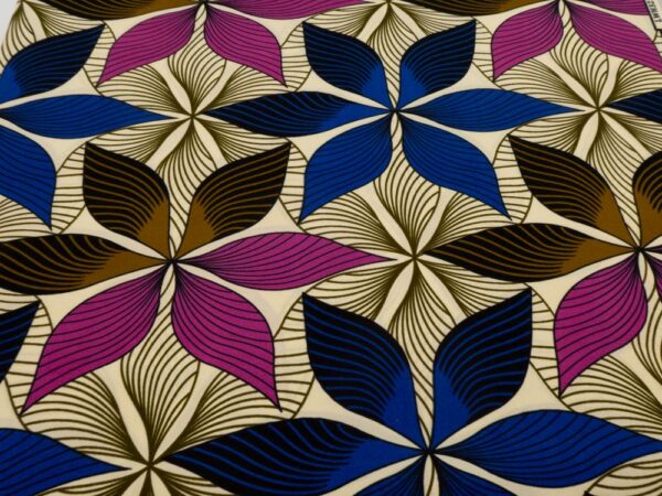 Stoff Doppelseitiger Wax Blätterblumen blau-magenta