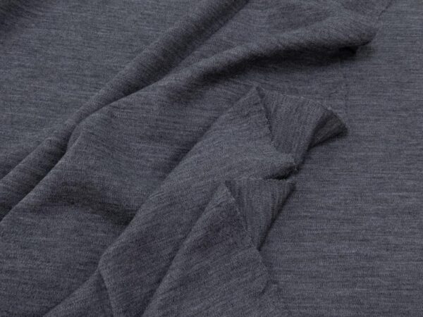 Stoff Merino -Strick extrafein Interlock dunkelgrau meliert – Bild 2