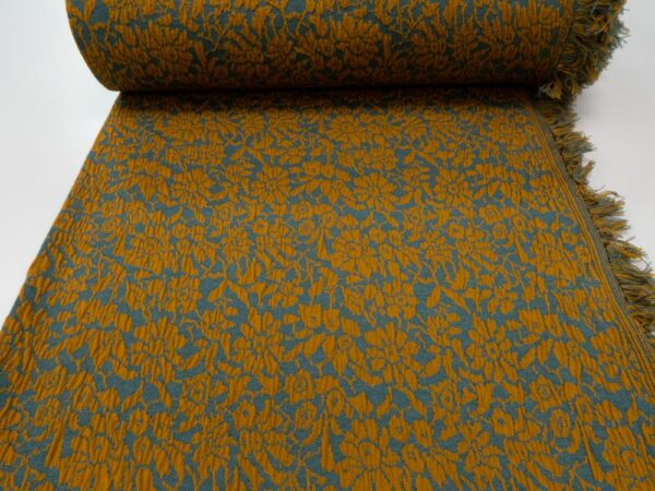 Stoff Merino Cloque Fransen beidseitig Merinowolle salbeigrün-kurkuma – Bild 3