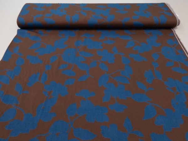 Stoff Viskosedruck Blumen blau-braun – Bild 3