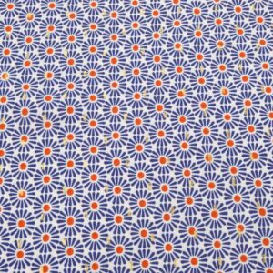 Stoff Viskose Druck Blumen blau-rot mit gold