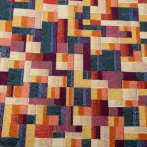 Stoff Gobelin Mosaik orange-petrol