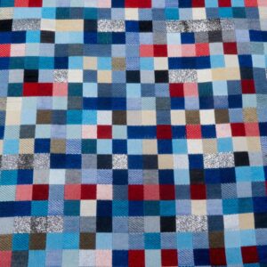 Stoff Gobelin Schachbrett glau-silber