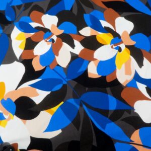 Stoff Lycra uni Blumen blau-braun-gelb