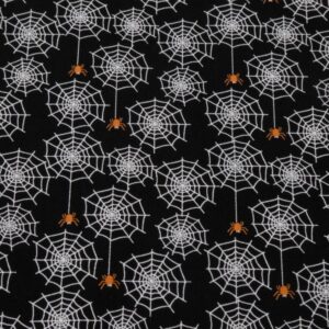 Stoff Halloween Beggars Night glow in the dark - Spinnennetz mit Spinne