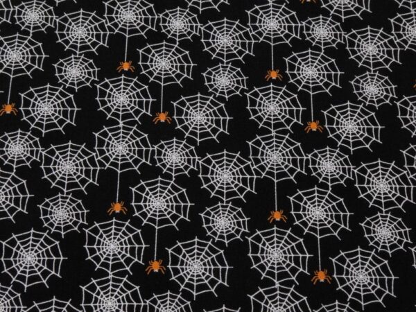Stoff Halloween Beggars Night glow in the dark - Spinnennetz mit Spinne