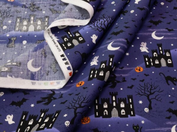 Stoff Halloween Castle Spocky glow in the dark - Schloss und Geister violett – Bild 2