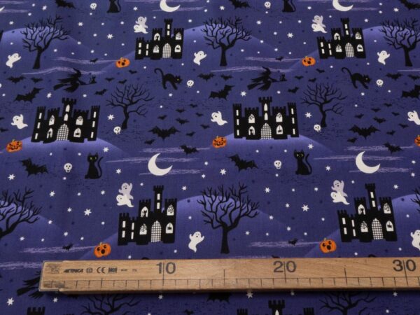 Stoff Halloween Castle Spocky glow in the dark - Schloss und Geister violett – Bild 4