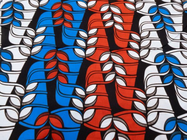 BW Wax Afrika Blätter rot-blau-weiss