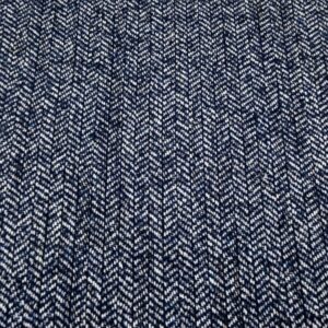 Wolle Tweed Fischgrat blau-weiss