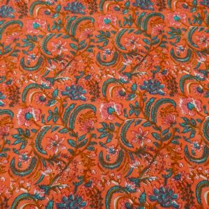 Indian Cotton Blumen koral-blau