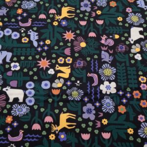 Baumwolle Fern Grove Waldtiere schwarz
