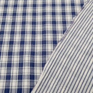Double Gauze Karo-Streifen blau-natur