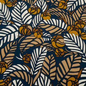 Baumwolle Papertouch Art-Deco-Flora  blau-braun